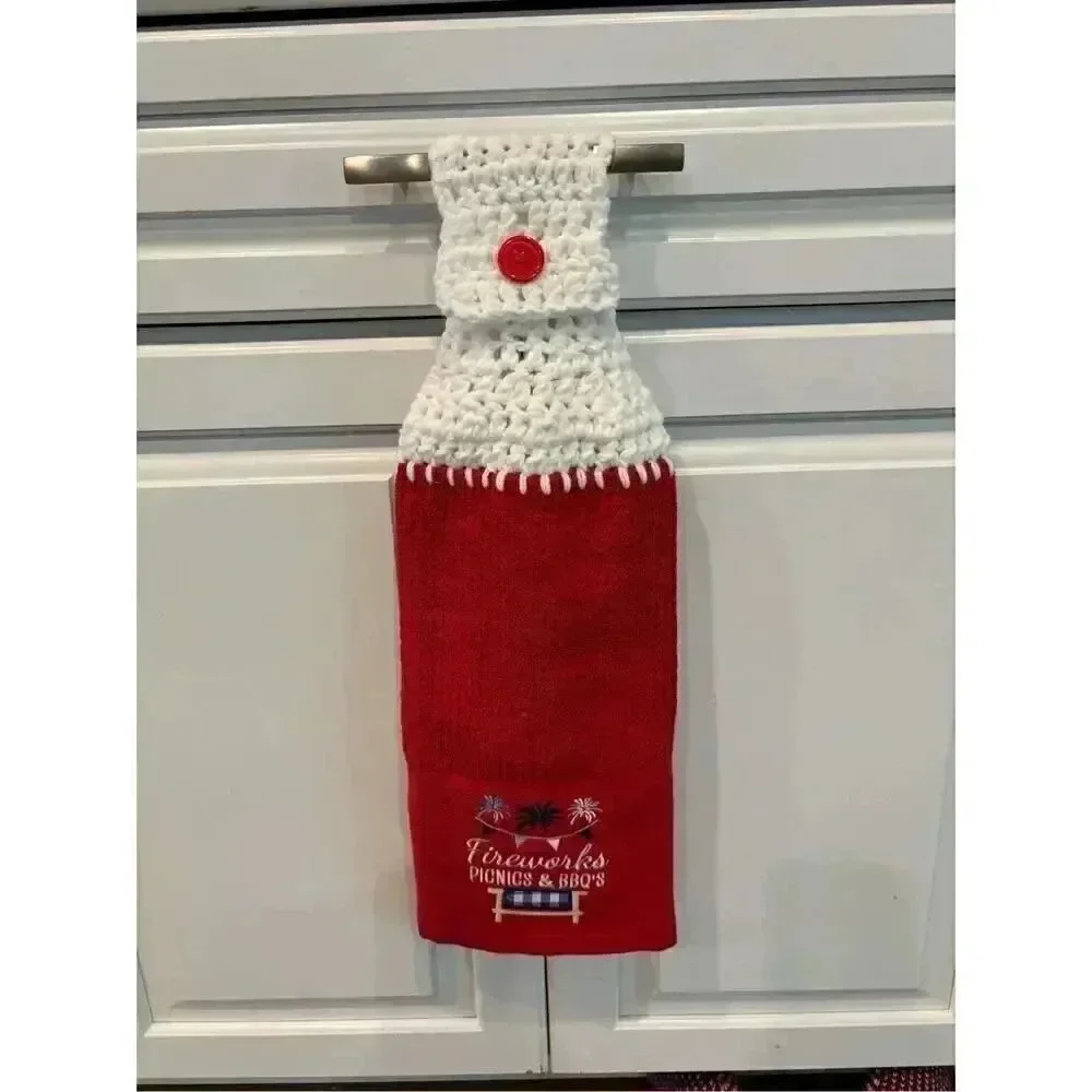 Crochet Top Kitchen Towel-Fireworks picnic & BBQ